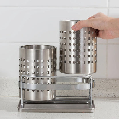 Utensil Holder Perforated Stainless Steel Rust-Resistant