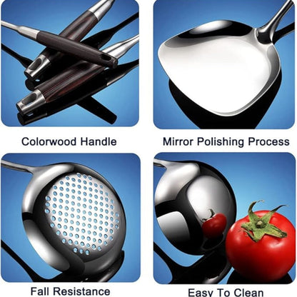 Utensil Set 6-Piece Stainless Steel Heads & Wooden Handles