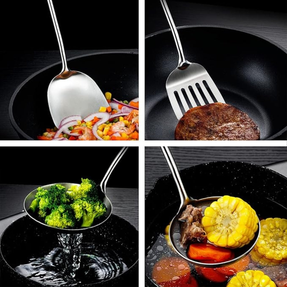 Utensil Set 6-Piece Stainless Steel Heads & Wooden Handles