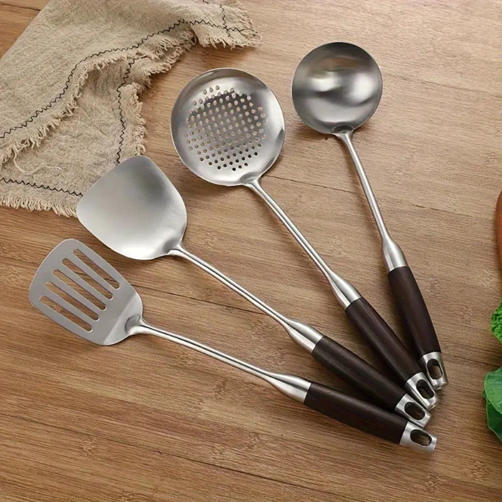 Utensil Set 6-Piece Stainless Steel Heads & Wooden Handles