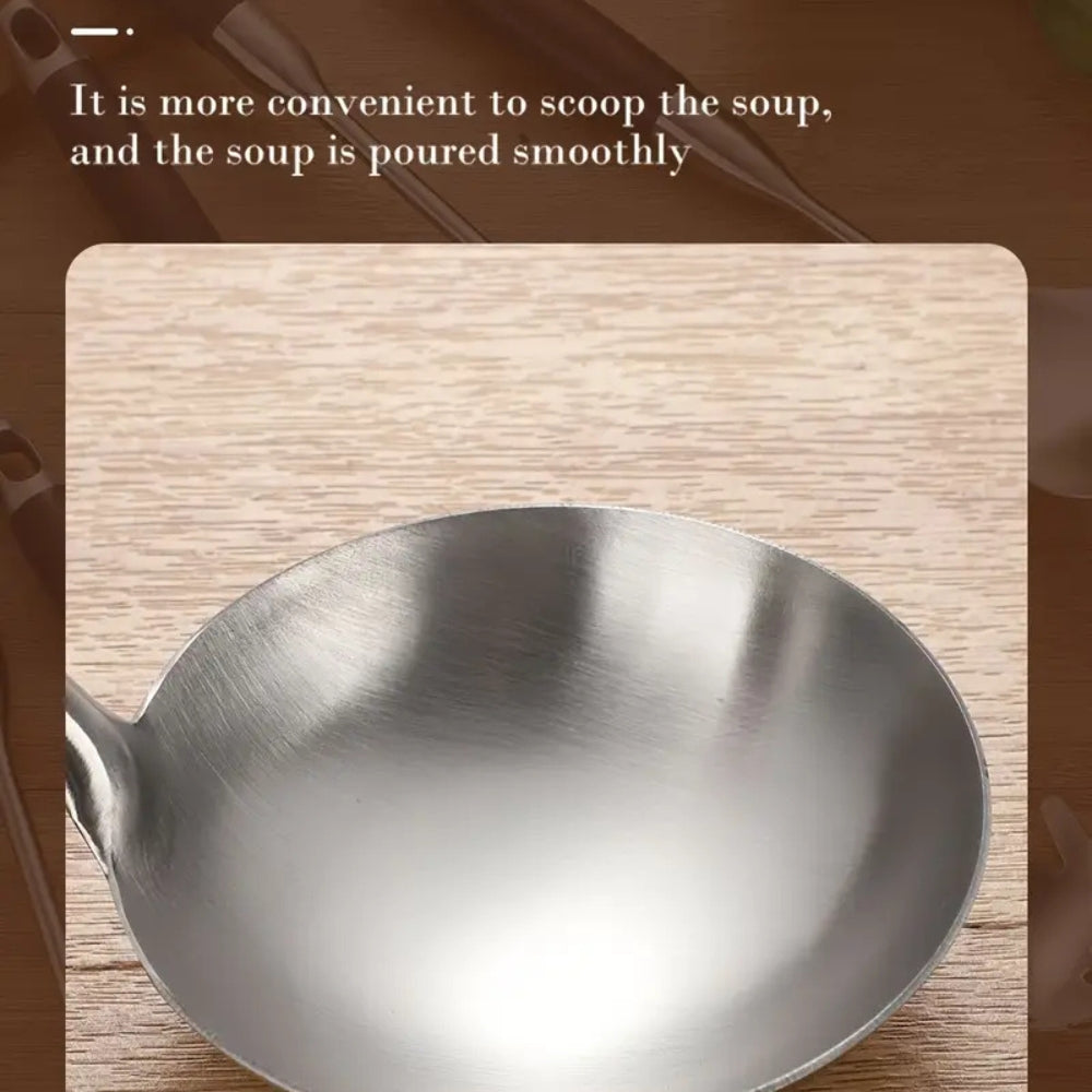 Utensil Set 6-Piece Stainless Steel Heads & Wooden Handles