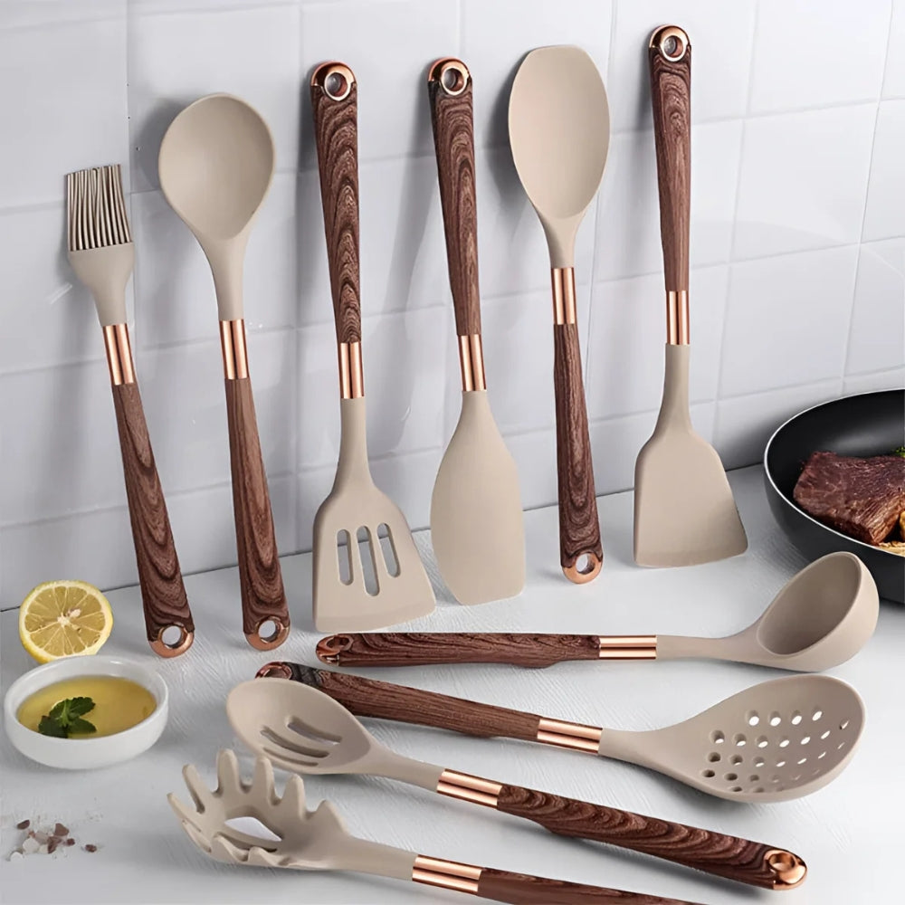 Utensil Set Heat-Resistant Silicone Ergonomic Handles Dishwasher Safe