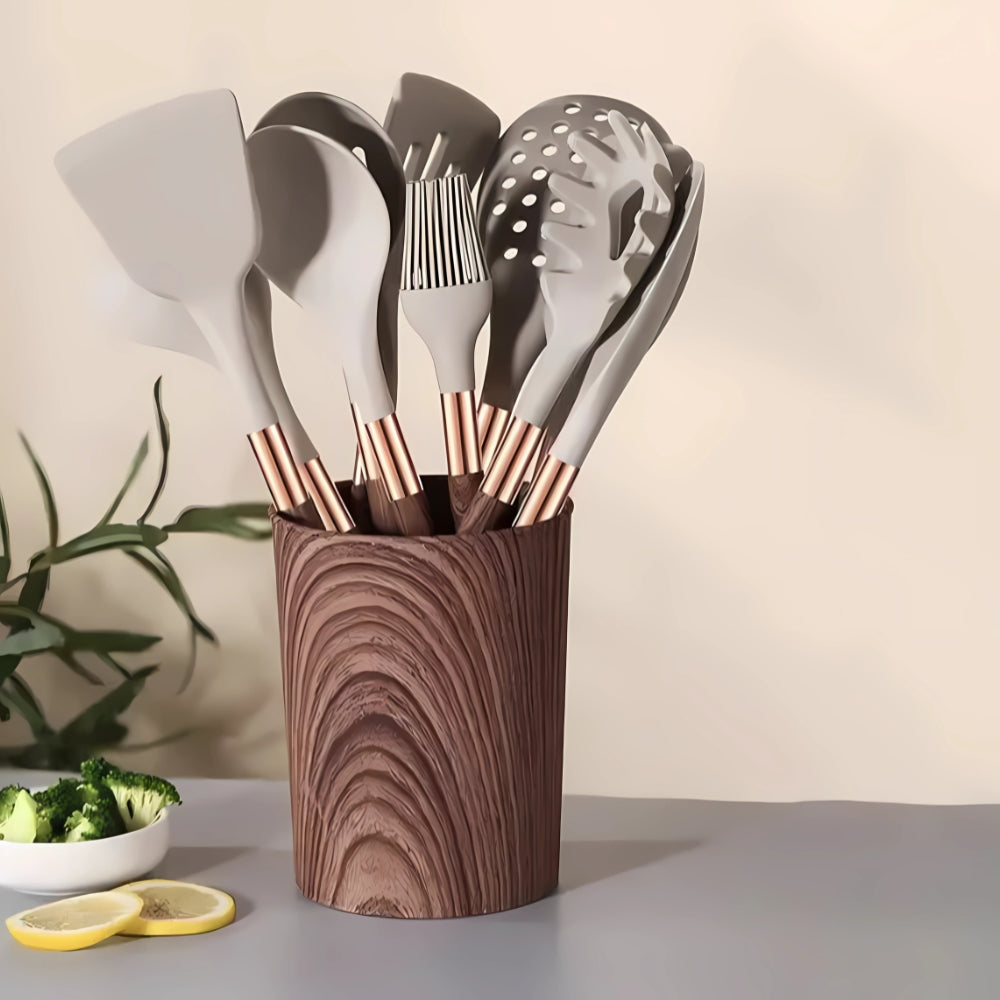 Utensil Set Heat-Resistant Silicone Ergonomic Handles Dishwasher Safe