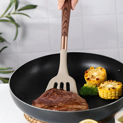 Utensil Set Heat-Resistant Silicone Ergonomic Handles Dishwasher Safe