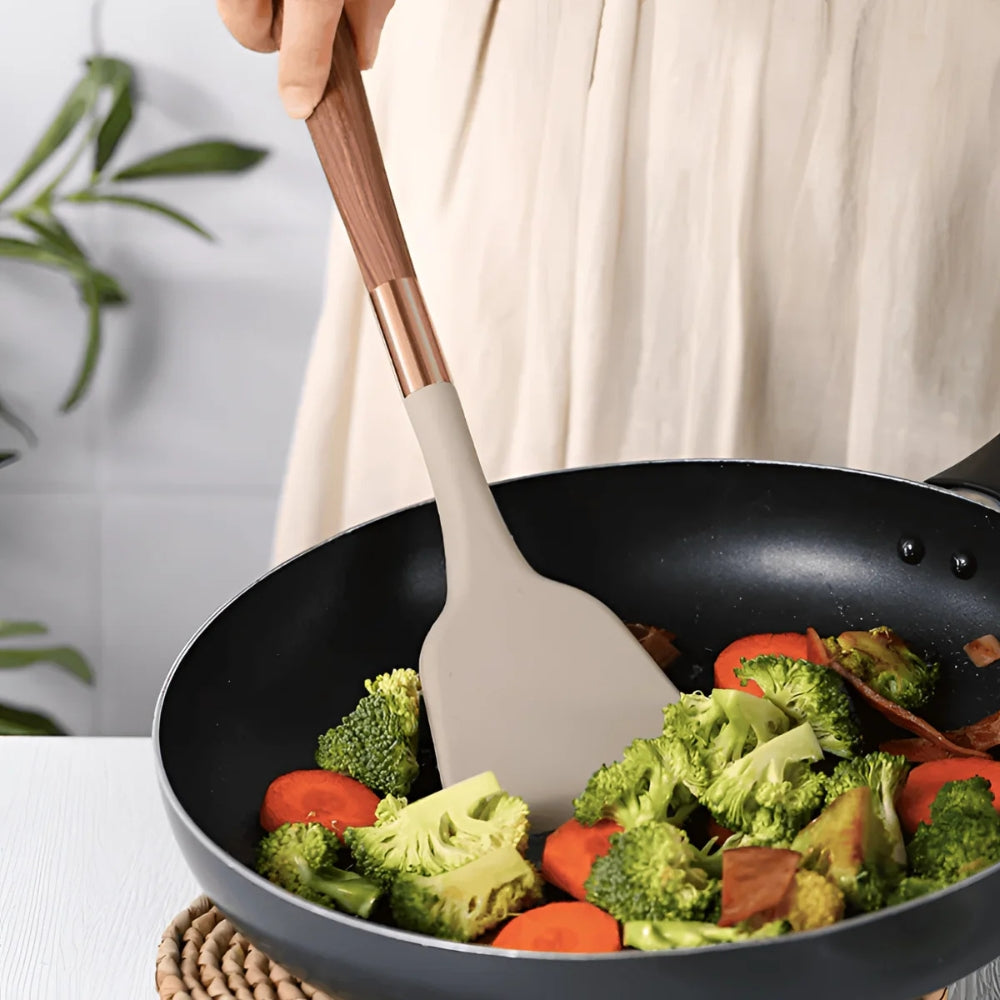 Utensil Set Heat-Resistant Silicone Ergonomic Handles Dishwasher Safe