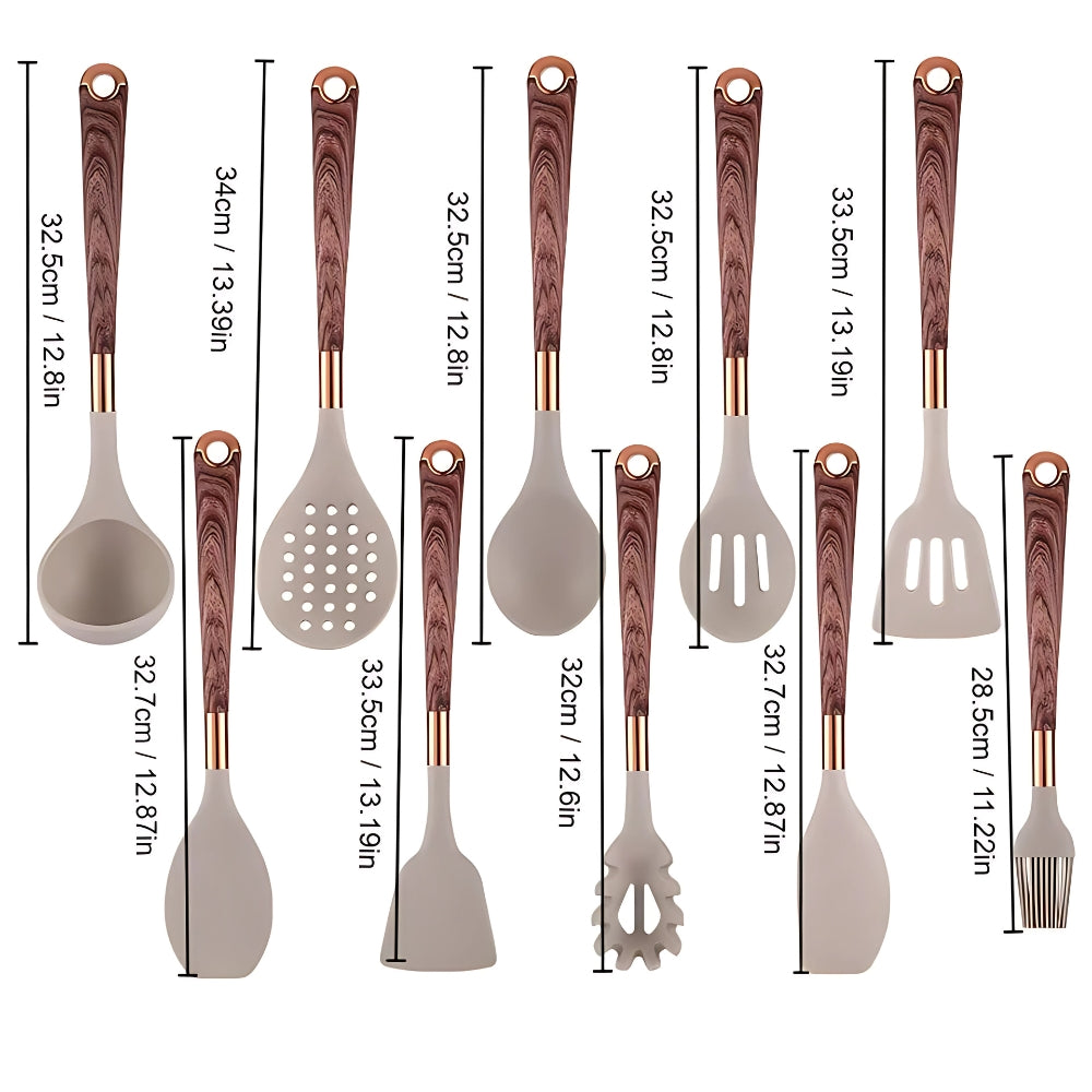 Utensil Set Heat-Resistant Silicone Ergonomic Handles Dishwasher Safe