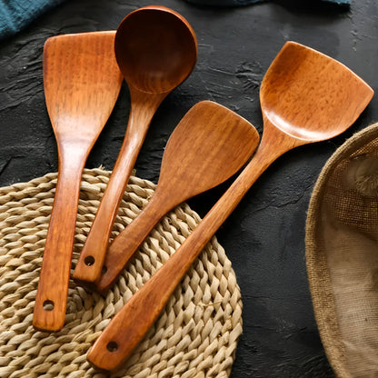Utensil Set Natural Hardwood Scratch-Free 4-Piece