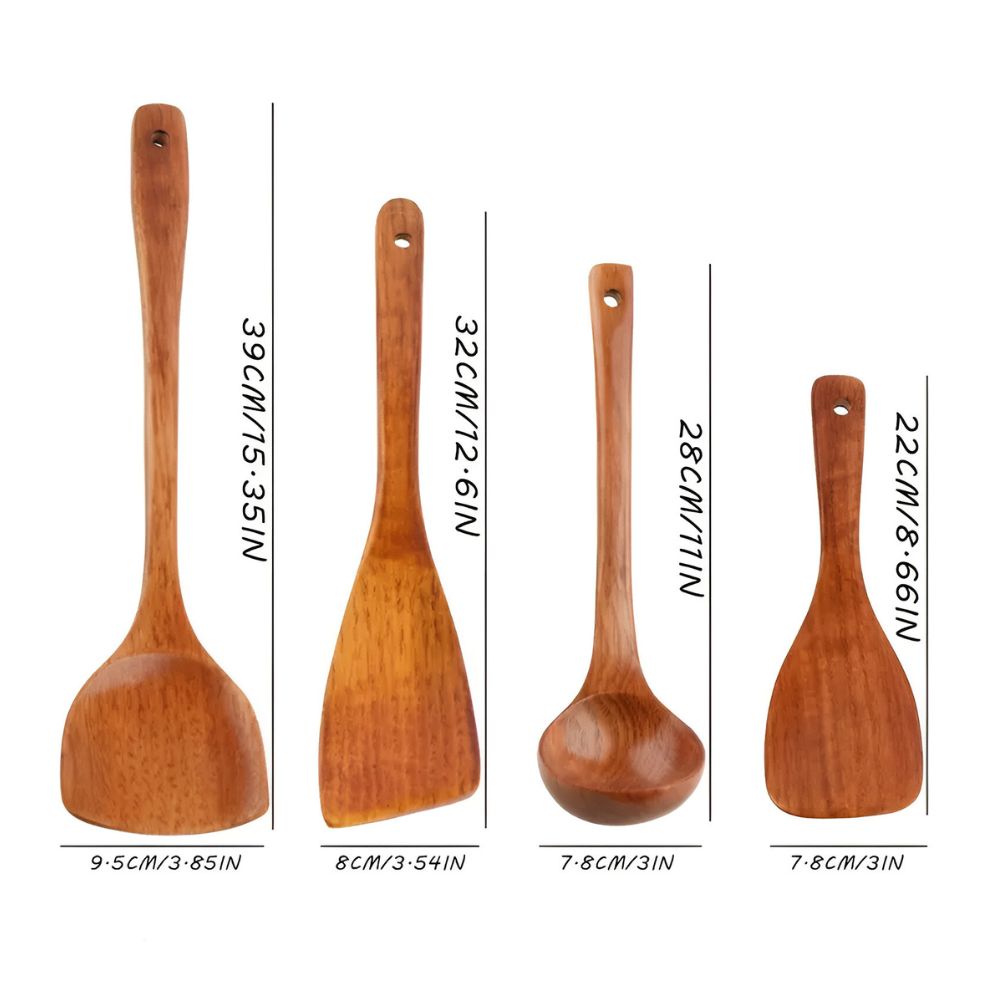 Utensil Set Natural Hardwood Scratch-Free 4-Piece
