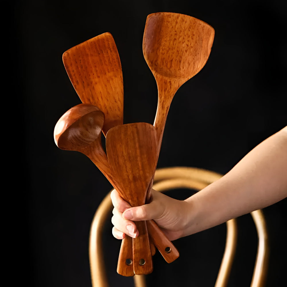 Utensil Set Natural Hardwood Scratch-Free 4-Piece
