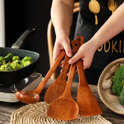Utensil Set Natural Hardwood Scratch-Free 4-Piece