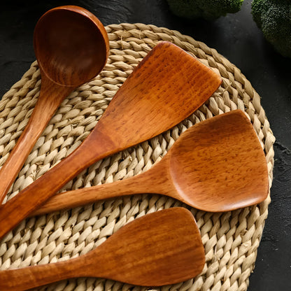 Utensil Set Natural Hardwood Scratch-Free 4-Piece