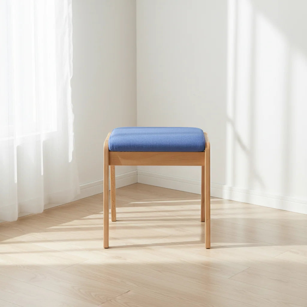 Vanity Stool Solid Wood Frame Padded Linen Seat