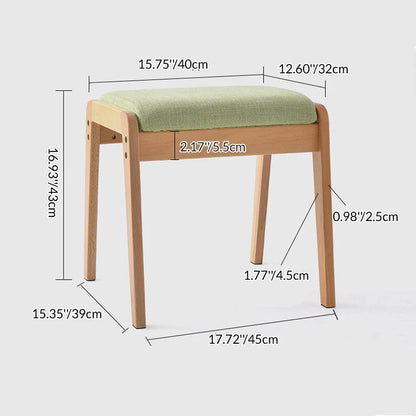 Vanity Stool Solid Wood Frame Padded Linen Seat