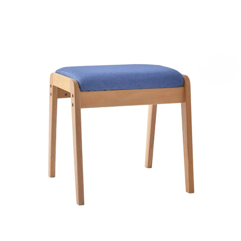 Vanity Stool Solid Wood Frame Padded Linen Seat
