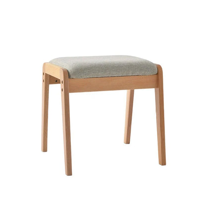 Vanity Stool Solid Wood Frame Padded Linen Seat Space-Saving Design