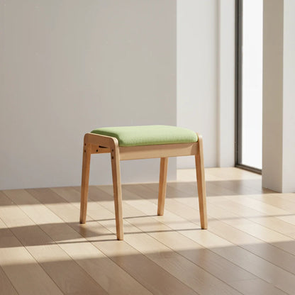 Vanity Stool Solid Wood Frame Padded Linen Seat Space-Saving Design