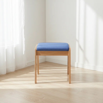 Vanity Stool Solid Wood Frame Padded Linen Seat Space-Saving Design