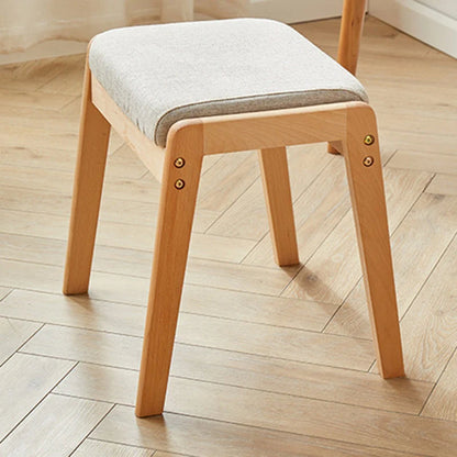 Vanity Stool Solid Wood Frame Padded Linen Seat Space-Saving Design