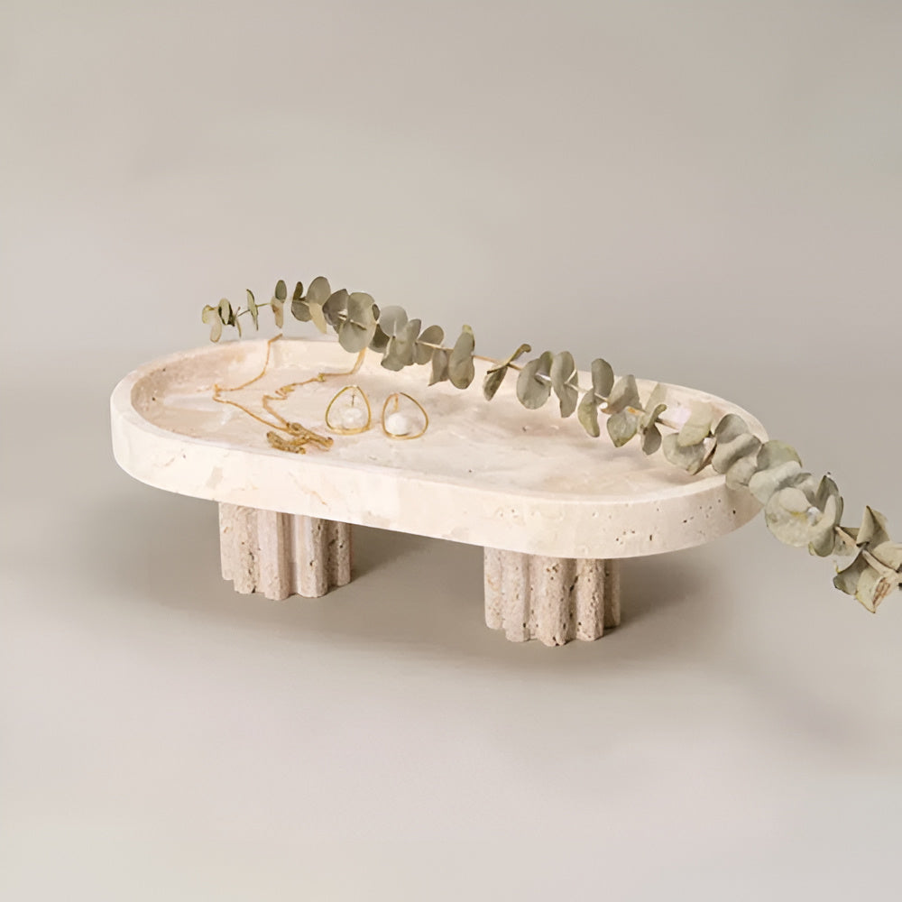 Vanity Tray Natural Travertine Oval & Circle