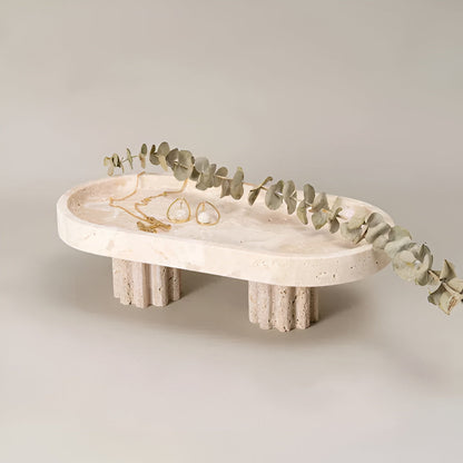 Vanity Tray Natural Travertine Oval & Circle