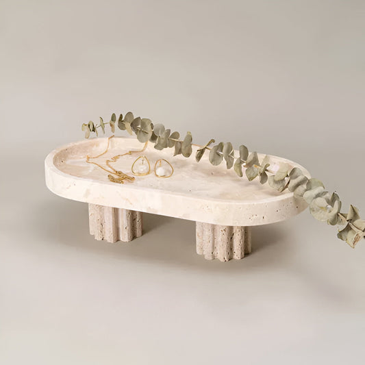 Vanity Tray Natural Travertine Oval & Circle