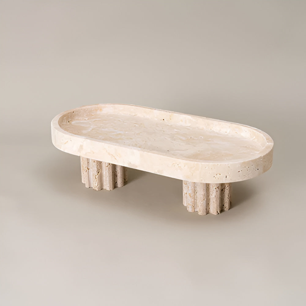 Vanity Tray Natural Travertine Oval & Circle