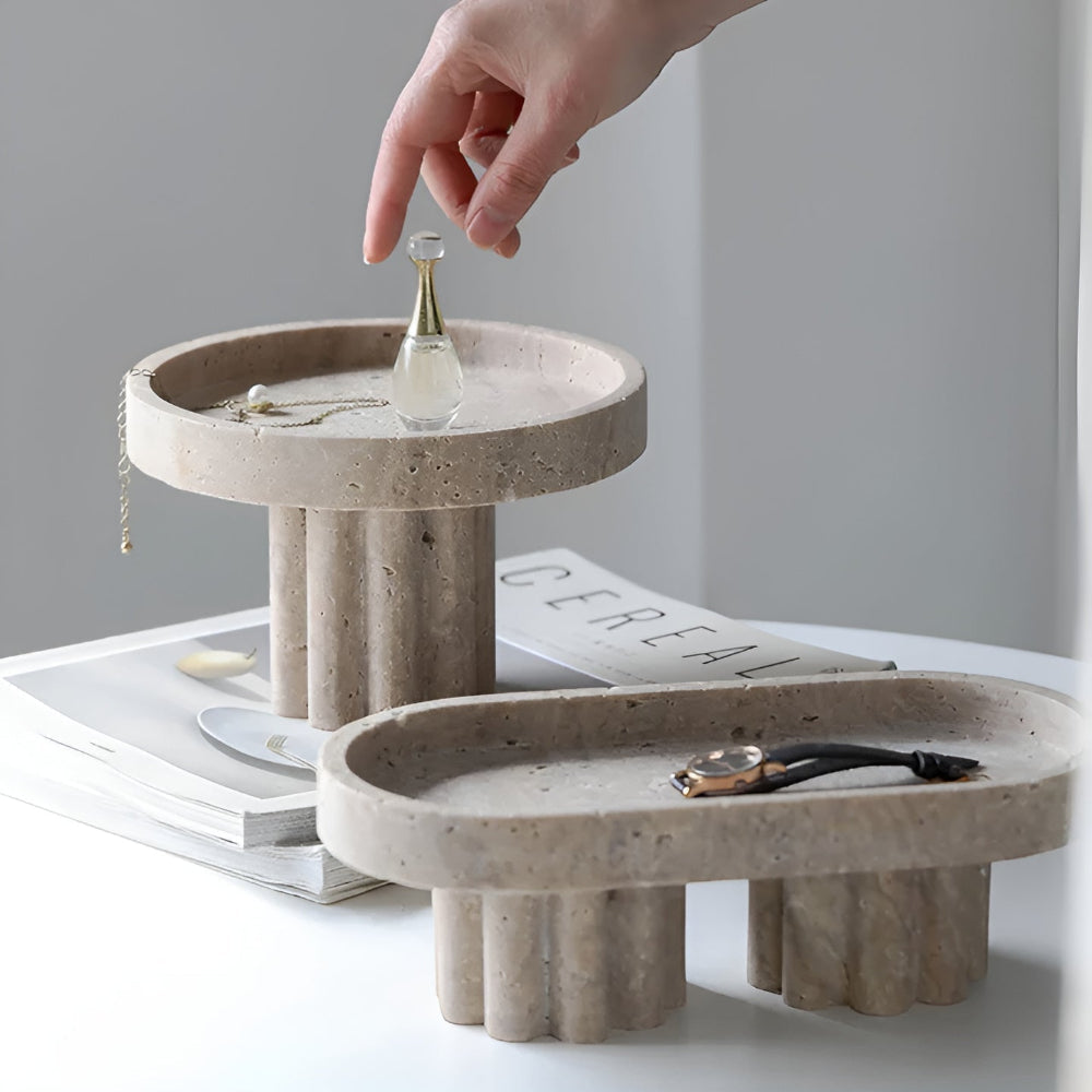 Vanity Tray Natural Travertine Oval & Circle