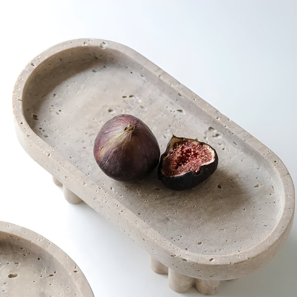 Vanity Tray Natural Travertine Oval & Circle