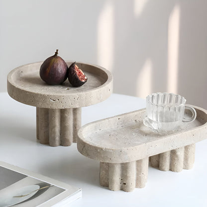 Vanity Tray Natural Travertine Oval & Circle