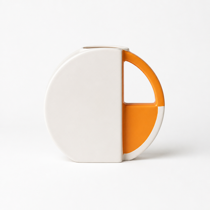 Vase Flat Disc Two-Tone Orange & White Matte Finish