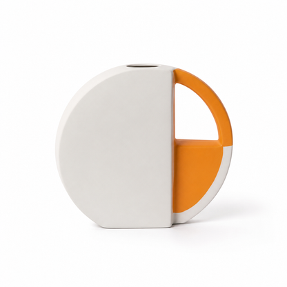 Vase Flat Disc Two-Tone Orange & White Matte Finish