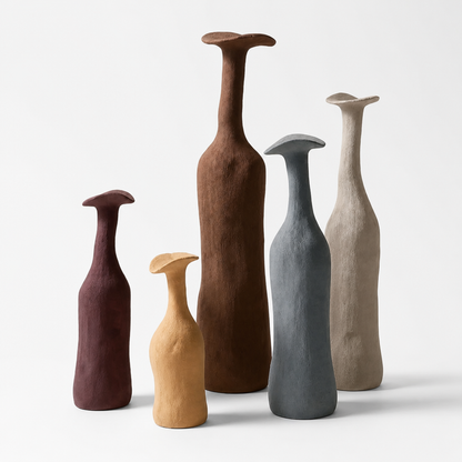 Vase Set Hand Formed Textured 5-Piece Earth Tones