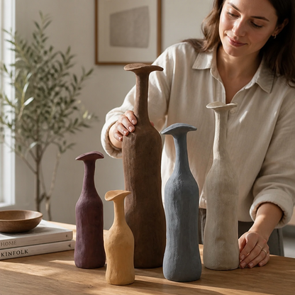 Vase Set Hand Formed Textured 5-Piece Earth Tones