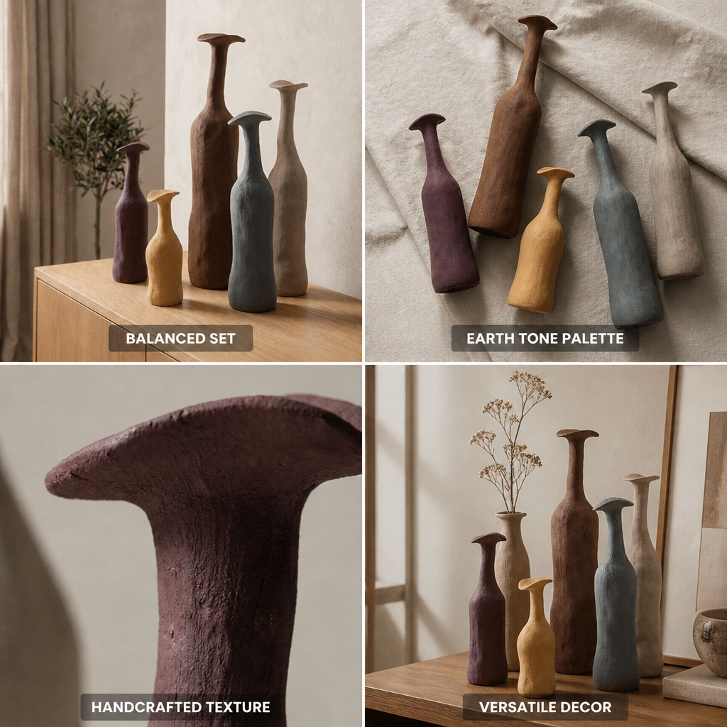 Vase Set Hand Formed Textured 5-Piece Earth Tones