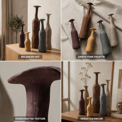 Vase Set Hand Formed Textured 5-Piece Earth Tones