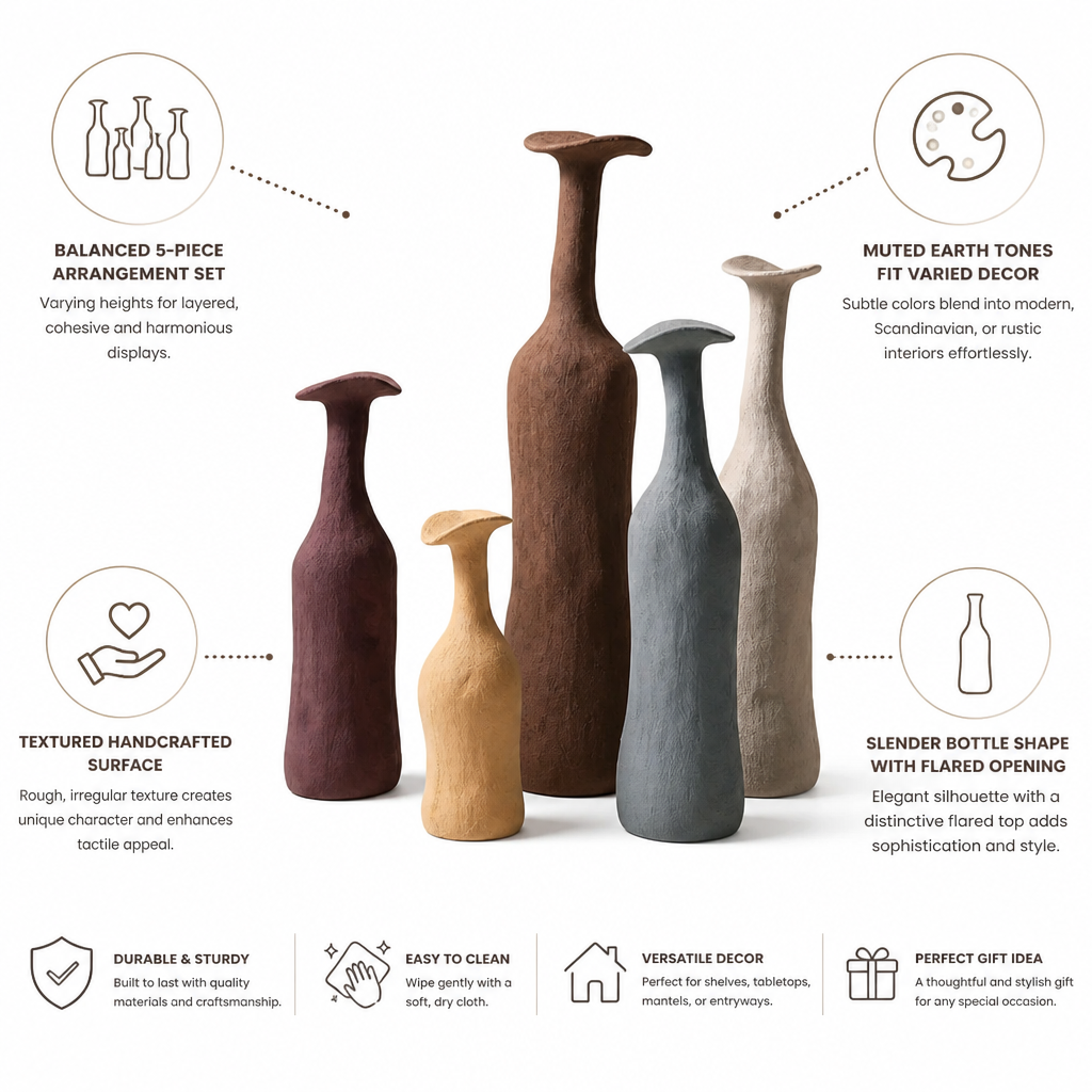Vase Set Hand Formed Textured 5-Piece Earth Tones