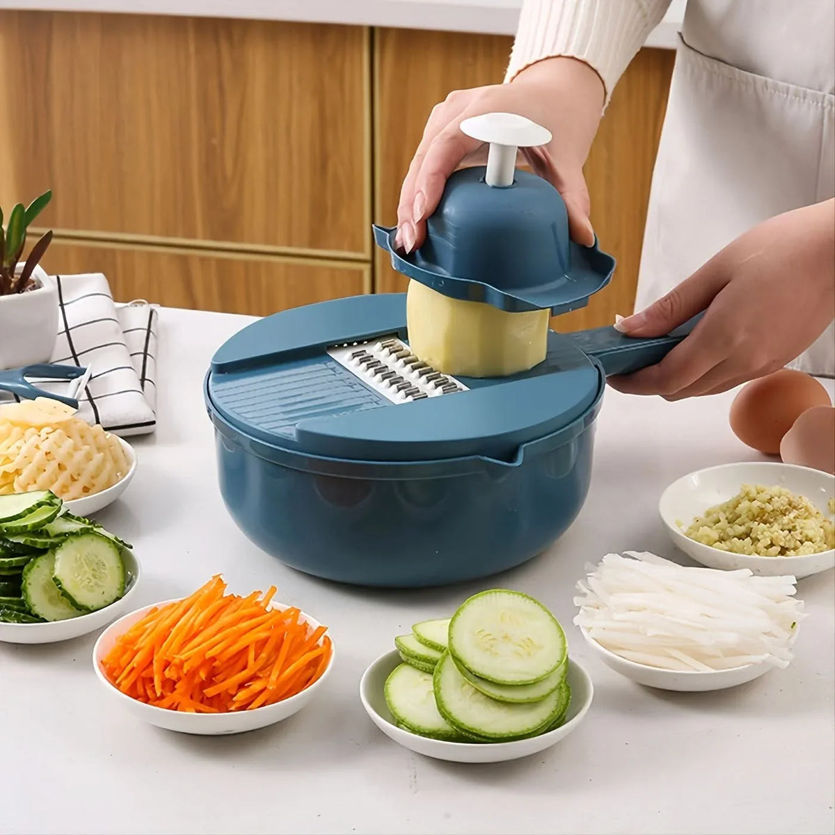 Vegetable Chopper 12-Function Interchangeable Blades Compact Storage