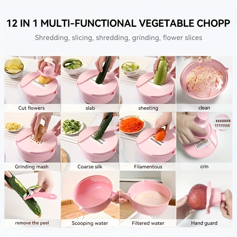 Vegetable Chopper 12-Function Interchangeable Blades Compact Storage
