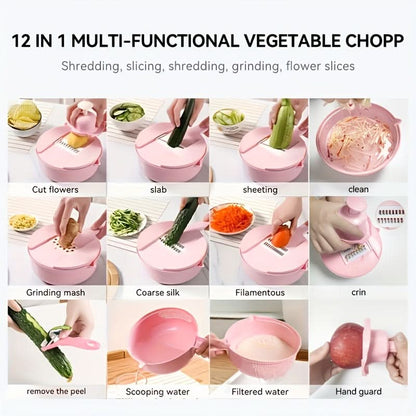 Vegetable Chopper 12-Function Interchangeable Blades Compact Storage