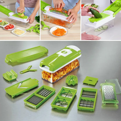 Vegetable Slicer 8 Interchangeable Blades Built-In Catch Container