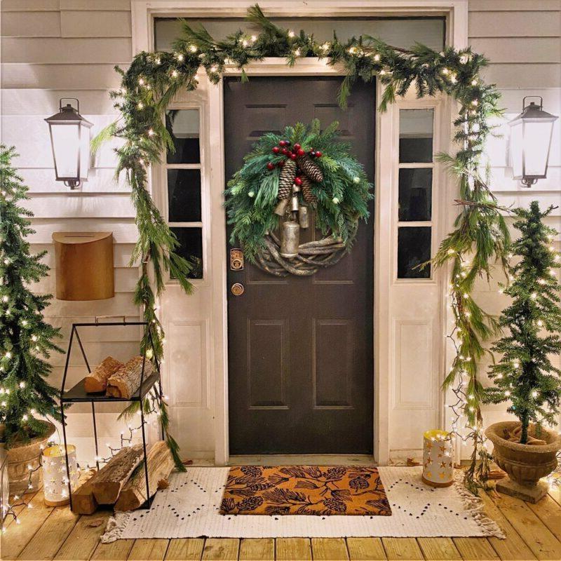 Vine Wreath Golden Bells Pinecones Weather-Resistant 17 Inch