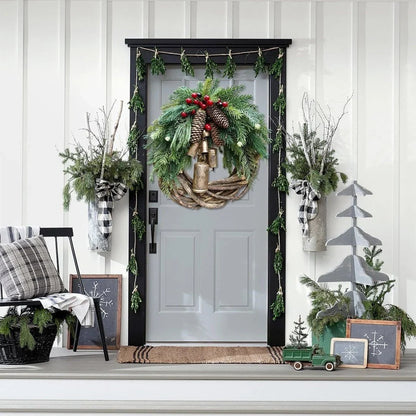 Vine Wreath Golden Bells Pinecones Weather-Resistant 17 Inch