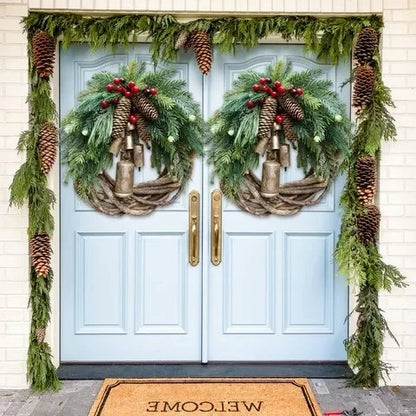Vine Wreath Golden Bells Pinecones Weather-Resistant 17 Inch