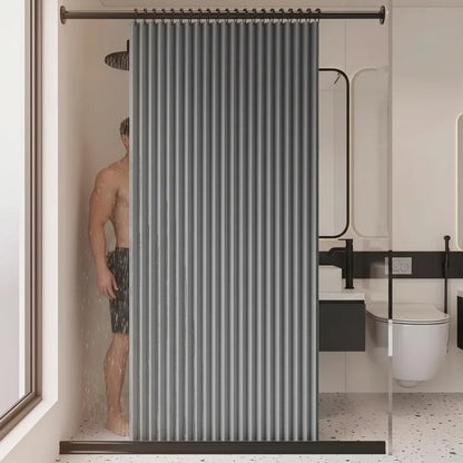 Walk-In Shower Curtain Foldable & Water-Repellent With Tension Rod