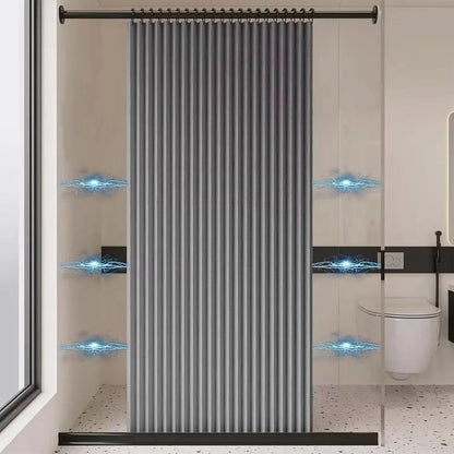 Walk-In Shower Curtain Foldable & Water-Repellent With Tension Rod