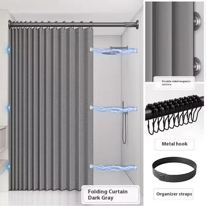 Walk-In Shower Curtain Foldable & Water-Repellent With Tension Rod