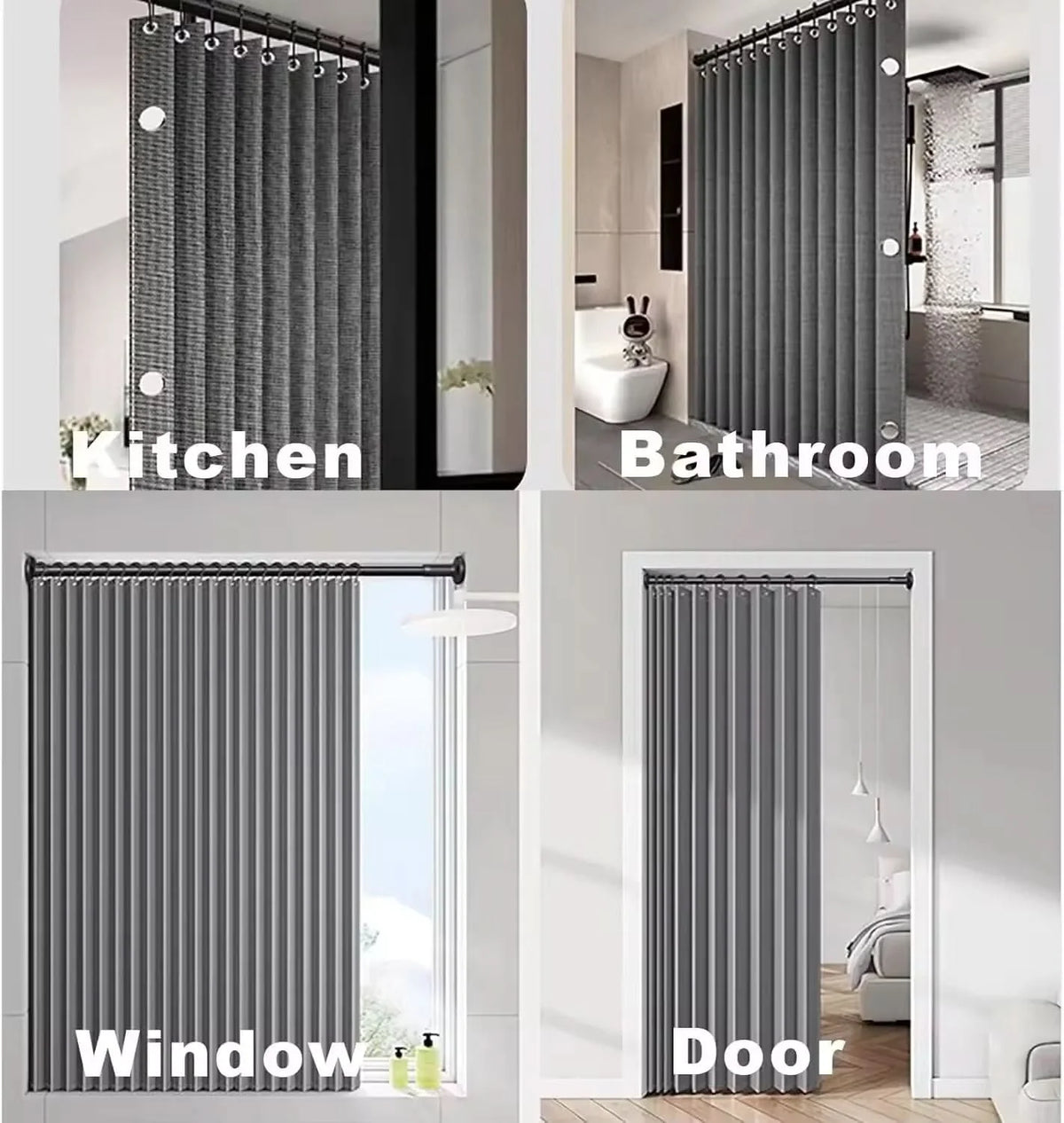 Walk-In Shower Curtain Foldable & Water-Repellent With Tension Rod