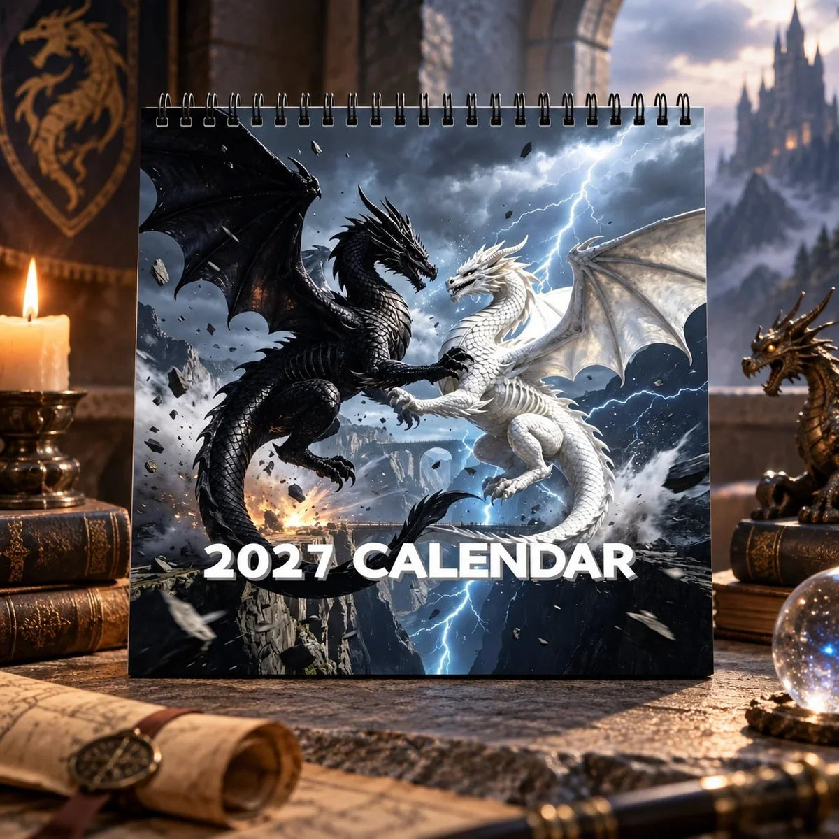 Wall Calendar 2027 Dragon Fantasy Art Spiral-Bound Hanging Design