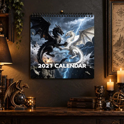 Wall Calendar 2027 Dragon Fantasy Art Spiral-Bound Hanging Design