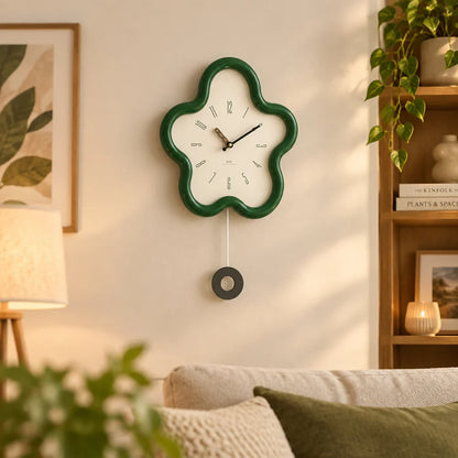 Wall Clock 3D Floral Pendulum Silent Movement